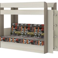 Кровать 2-х ярусная с диваном Карамель 75 (Музыка) Ясень шимо светлый/темный в Краснокамске - krasnokamsk.mebel24.online | фото