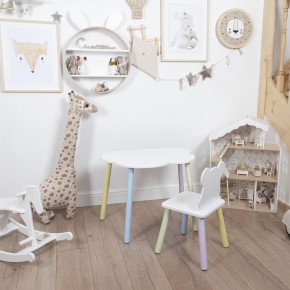 Комплект детский стол ОБЛАЧКО и стул МИШКА ROLTI Baby (белая столешница/белое сиденье/цветные ножки) в Краснокамске - krasnokamsk.mebel24.online | фото