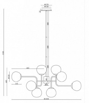 Люстра на штанге Maytoni Erich MOD221-PL-12-G в Краснокамске - krasnokamsk.mebel24.online | фото 3