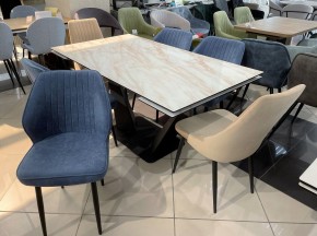Стол Ниагара 140 БЕЖЕВЫЙ МРАМОР, стекло / ЧЕРНЫЙ М-City в Краснокамске - krasnokamsk.mebel24.online | фото 2