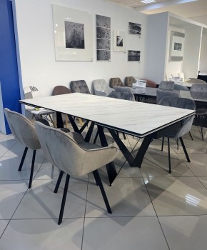 Стол RIETI 200 KL-99 Белый мрамор матовый, итальянская керамика / черный каркас, ®DISAUR в Краснокамске - krasnokamsk.mebel24.online | фото 3